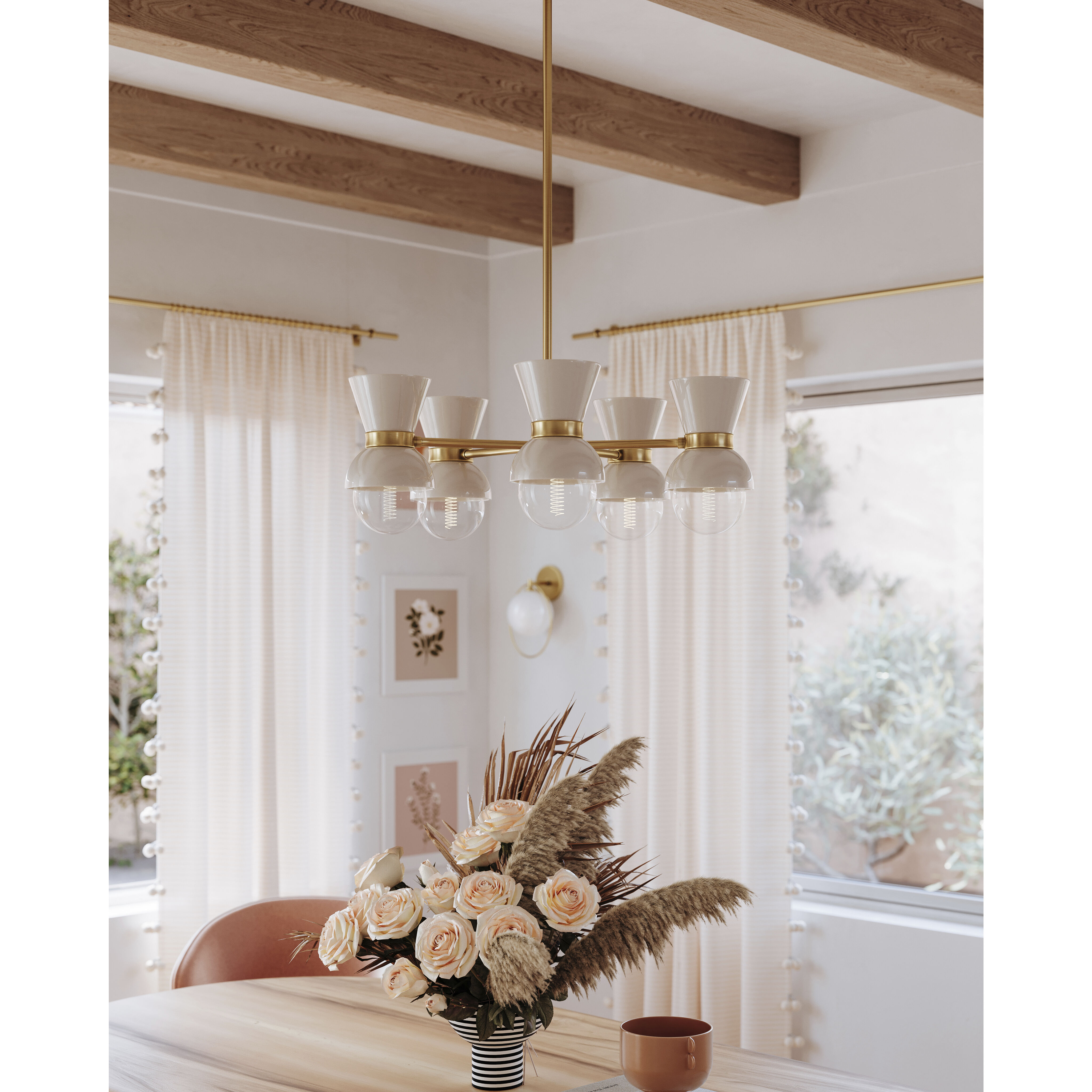 Gillian 5 Light 28 inch Aged Brass/Ceramic Gloss Cream Chandelier Ceiling Light in Aged Brass/Gloss Cream
