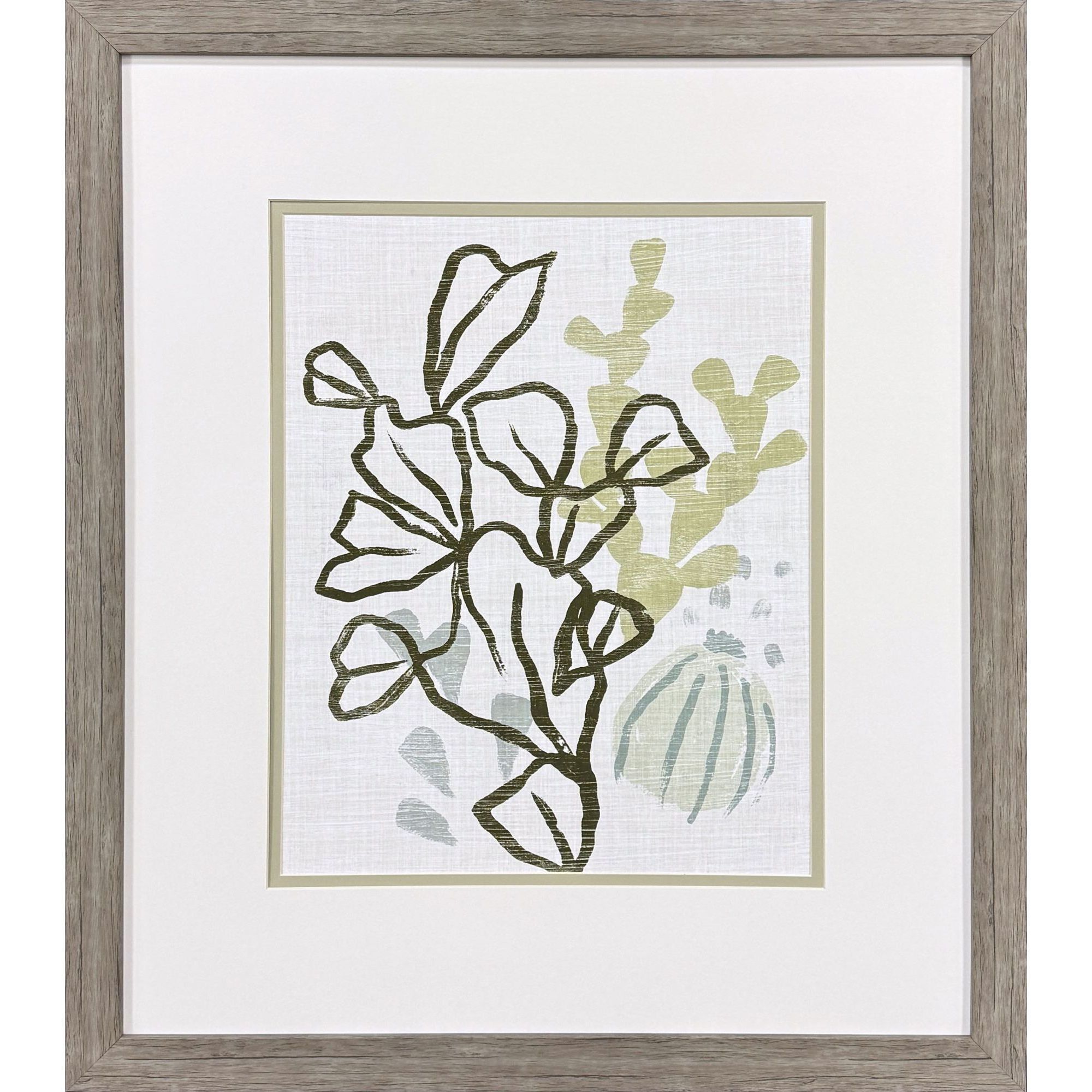 Coral Blockprint Green and Gray and Neutral Framed Art, Propac
