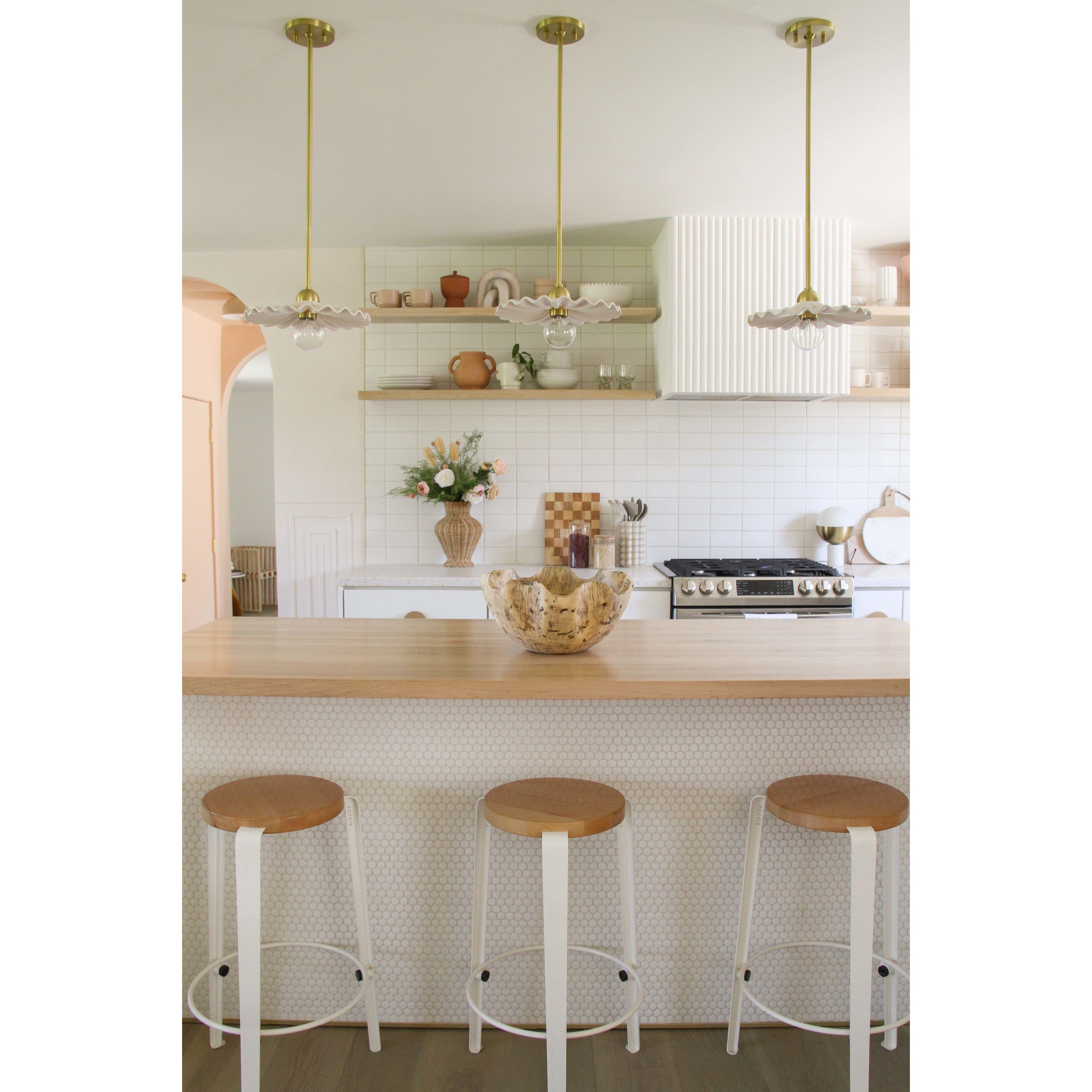 Tinsley 1 Light 12 inch Aged Brass/Ceramic Gloss Cream Pendant Ceiling Light