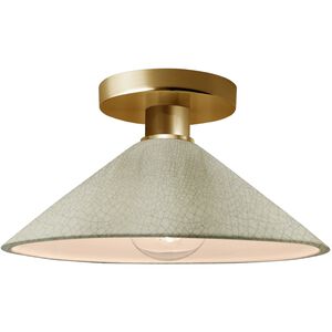 Radiance LED 11.75 inch Celadon Green Crackle and Polished Brass Semi Flush Ceiling Light
