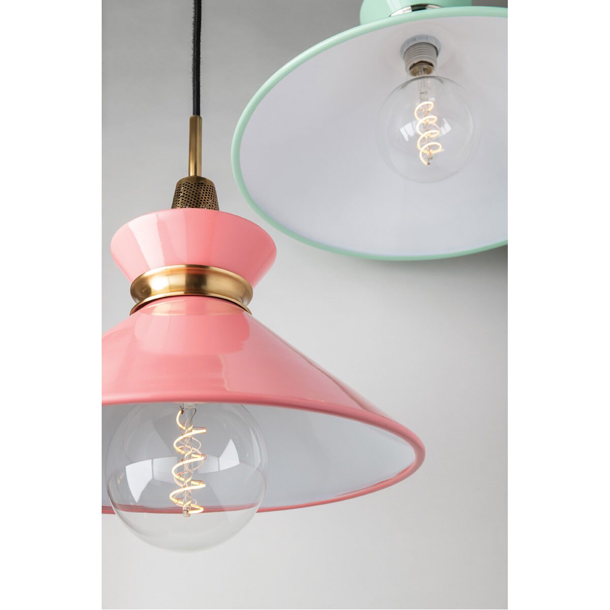 Kiki 1 Light 14 inch Aged Brass Pendant Ceiling Light in Pink Metal