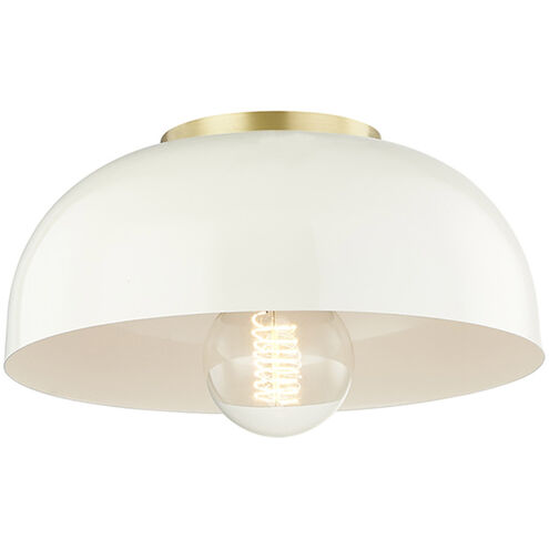 Avery 1 Light 11 inch Aged Brass Semi Flush Ceiling Light in Cream Metal