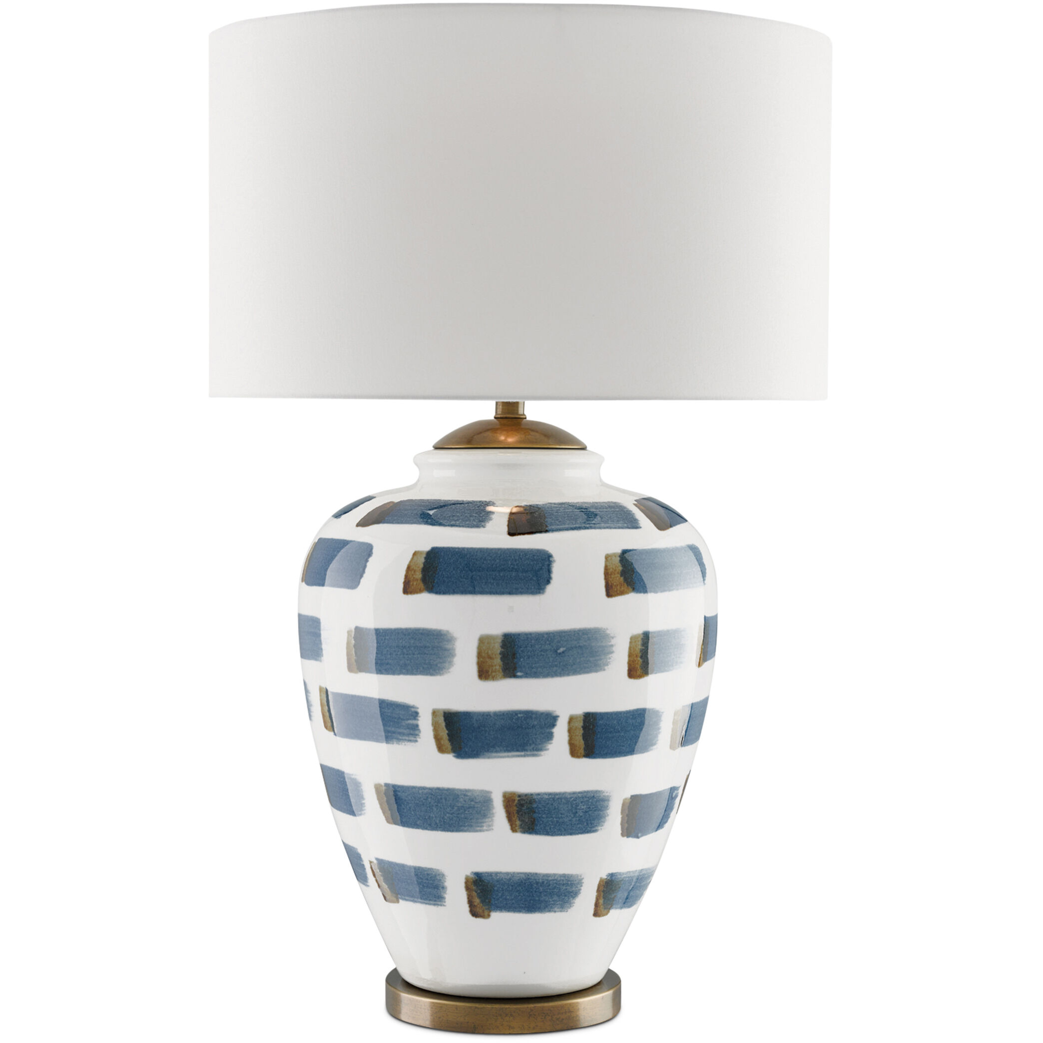 Brushstroke 32.5 inch 150 watt White/Blue/Antique Brass Table Lamp Portable Light