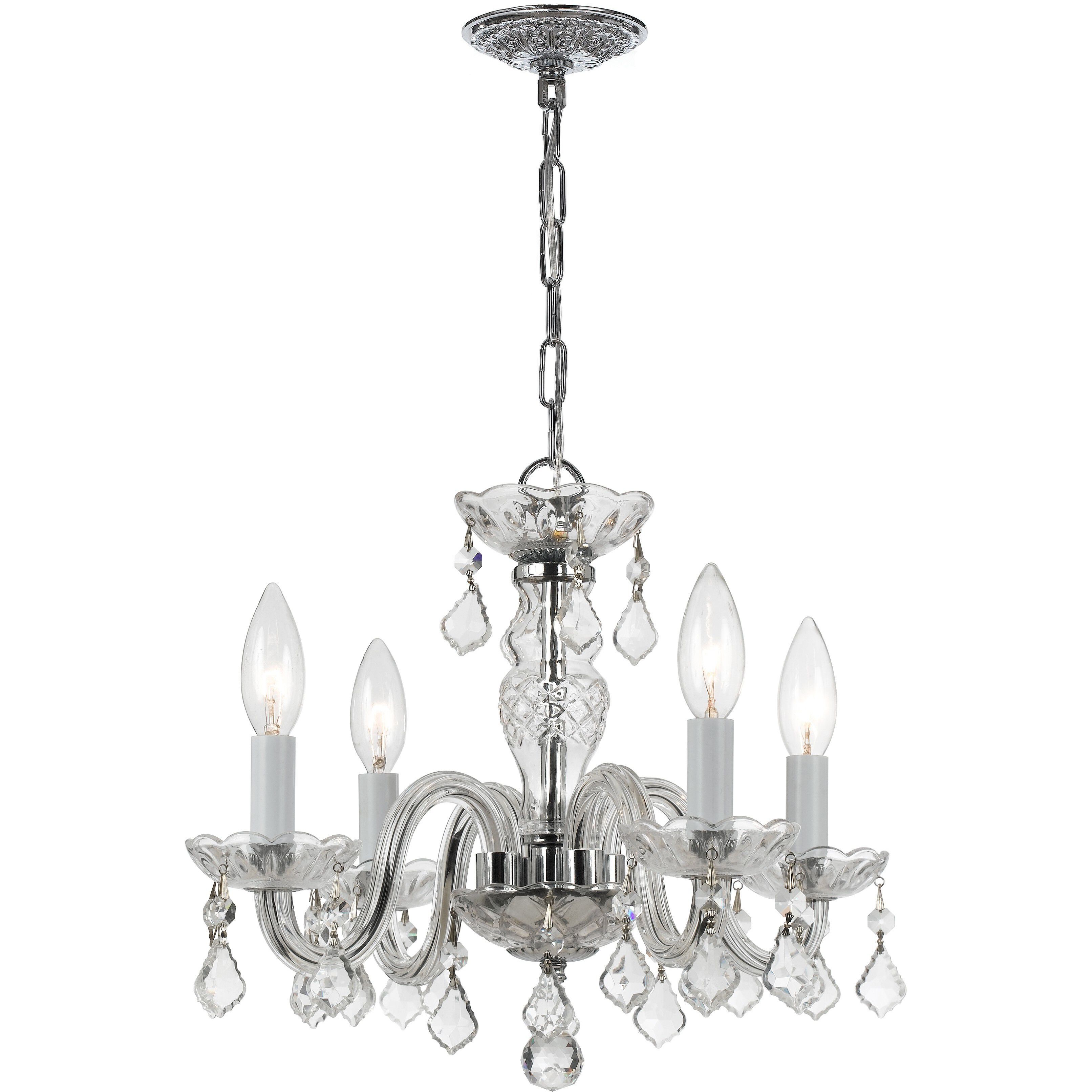 Traditional Crystal 4 Light 15 inch Polished Chrome Mini Chandelier Ceiling Light in Clear Swarovski Strass