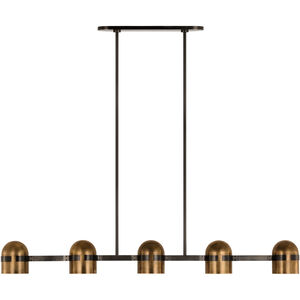 Avroko Octavia 5 Light 62 inch Blackened Bronze/Bright Worn Brass Linear Chandelier Ceiling Light