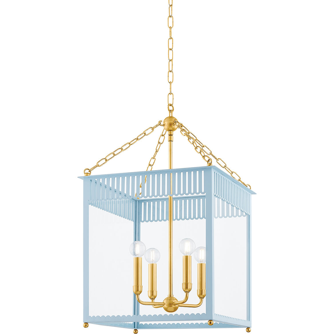 Rosalie 4 Light 17.25 inch Aged Brass and Soft Arctic Blue Indoor Lantern Ceiling Light