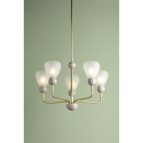 Doreen 5 Light 27.25 inch Aged Brass and Soft Peignoir Chandelier Ceiling Light