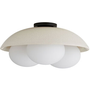 Glaze 3 Light 19 inch Ivory Stained Crackle and Blackened Steel Flush Mount Ceiling Light, Large