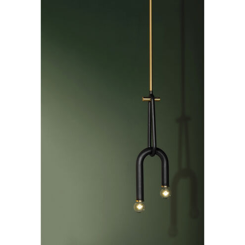 Whit 2 Light 7 inch Aged Brass/Black Pendant Ceiling Light
