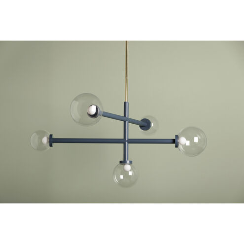 Sia 5 Light 43.25 inch Aged Brass/Slate Blue Chandelier Ceiling Light