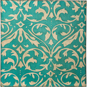 Damask Trefoil Distressed Teal and Ivory Canvas Wall Art, Varaluz Casa