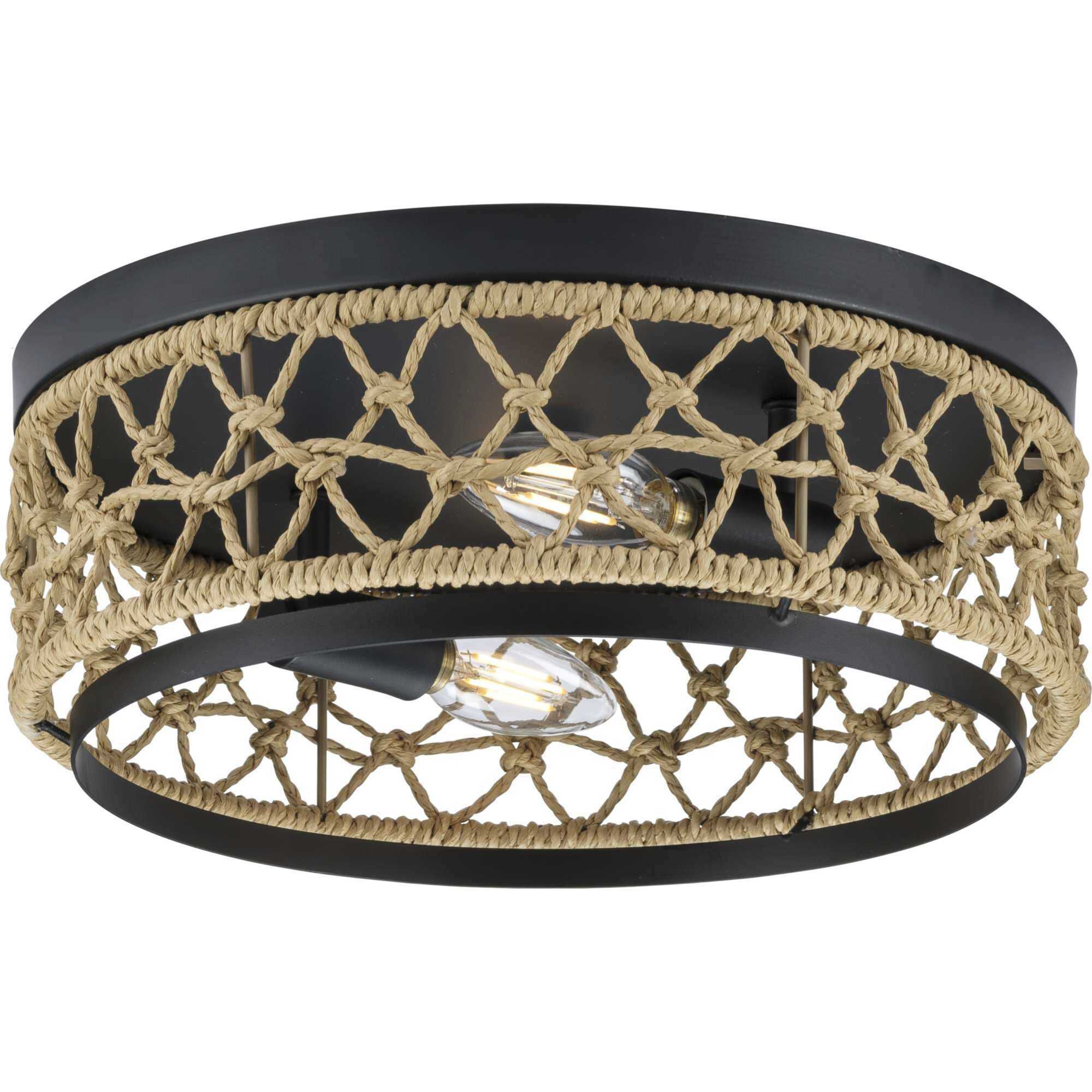 Chandra 2 Light 12 inch Matte Black Flushmount Ceiling Light, Design Series