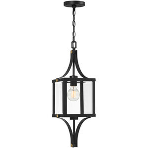 Raeburn 1 Light 8.5 inch Matte Black with Burnished Brass Accents Outdoor Hanging Lantern