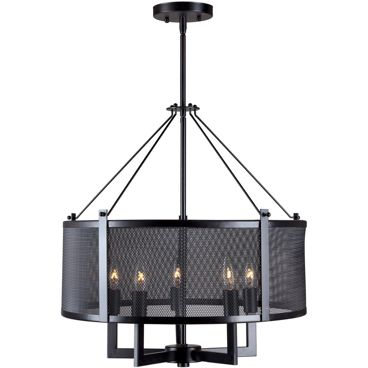 Foley 5 Light 20 inch Black Mesh Drum Shade Pendant Ceiling Light