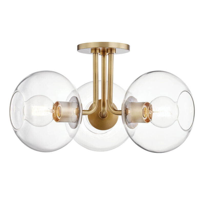 Margot 3 Light 20 inch Aged Brass Semi Flush Ceiling Light