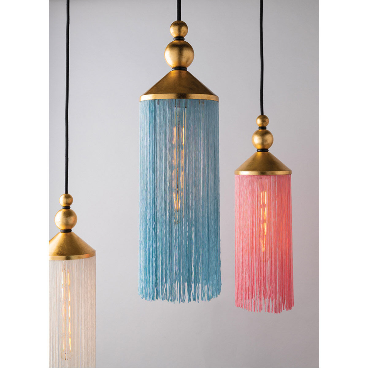Scarlett 1 Light 5 inch Gold Leaf Pendant Ceiling Light in White Silk Tassels