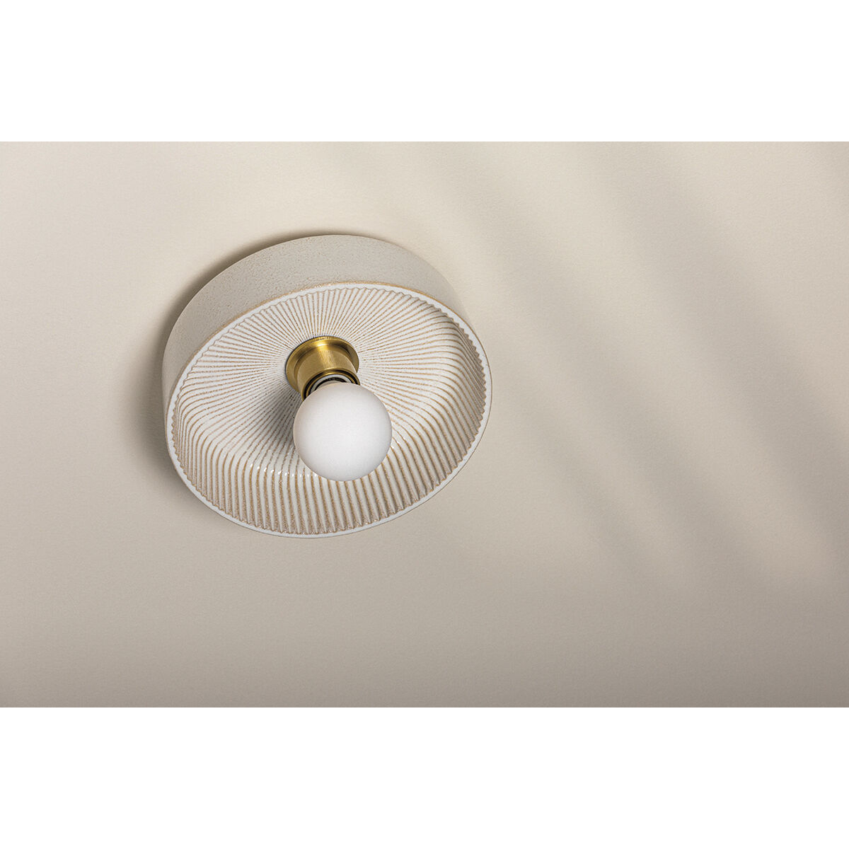 Ray 1 Light 11 inch Aged Brass and Ceramic Reactive White Flush Mount Ceiling Light