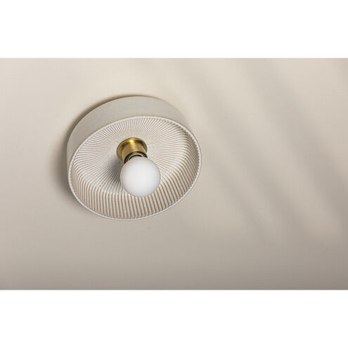 Ray 1 Light 11 inch Aged Brass and Ceramic Reactive White Flush Mount Ceiling Light