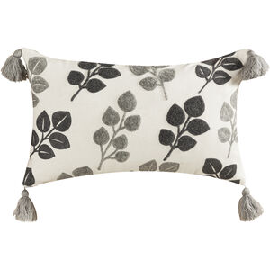 Quiet Leaves 26 X 5.5 inch White with Gray Accent Pillow
