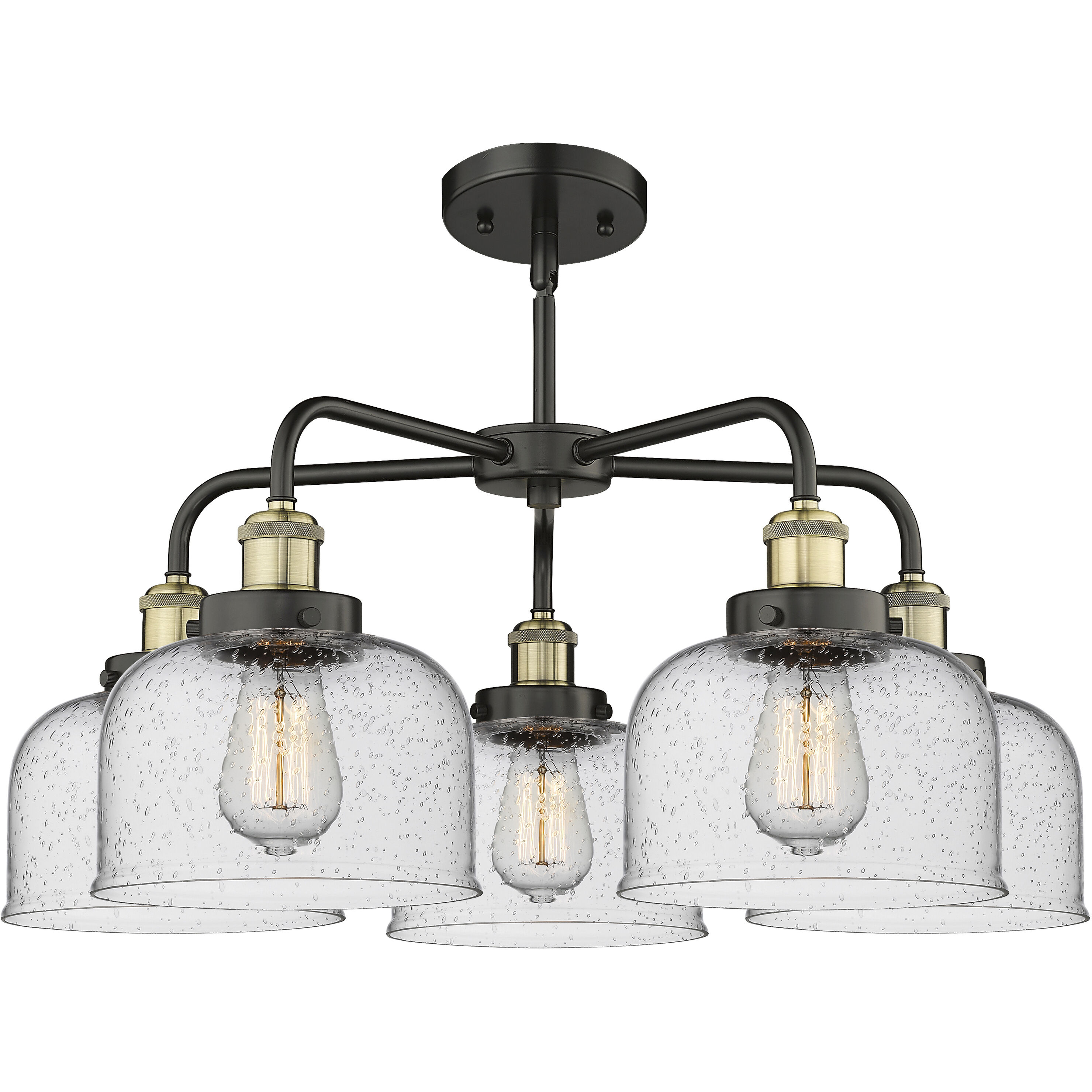 Cone 5 Light 26.25 inch Black Antique Brass Chandelier Ceiling Light