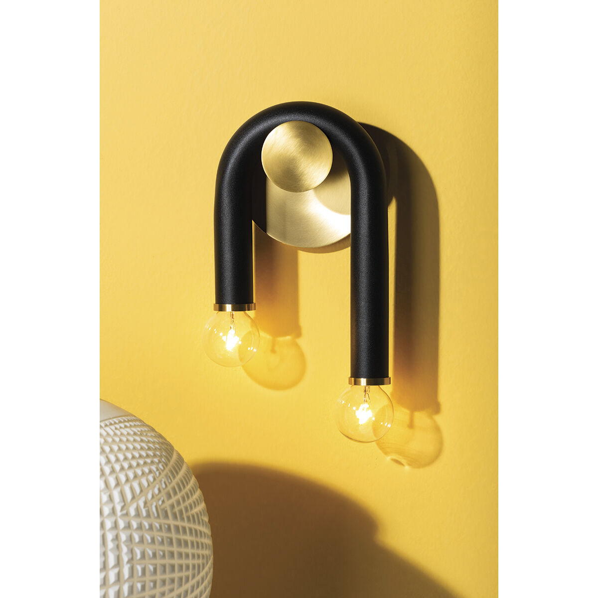 Whit 2 Light 7 inch Aged Brass/Black Wall Sconce Wall Light