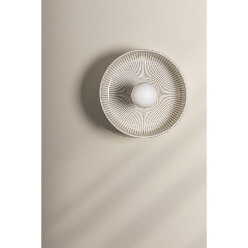 Ray 1 Light 11 inch Aged Brass and Ceramic Reactive White Flush Mount Ceiling Light