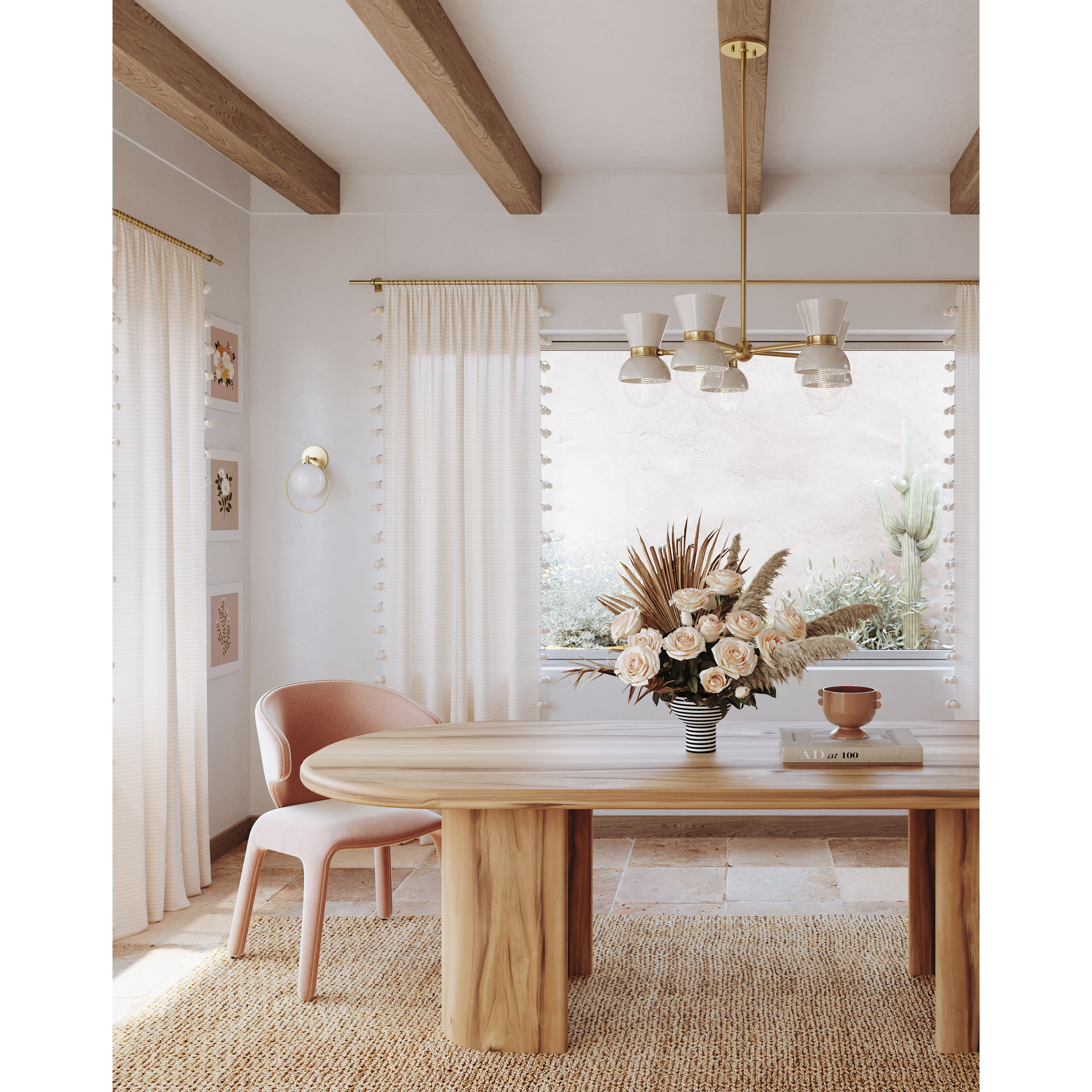 Gillian 5 Light 28 inch Aged Brass/Ceramic Gloss Cream Chandelier Ceiling Light in Aged Brass/Gloss Cream