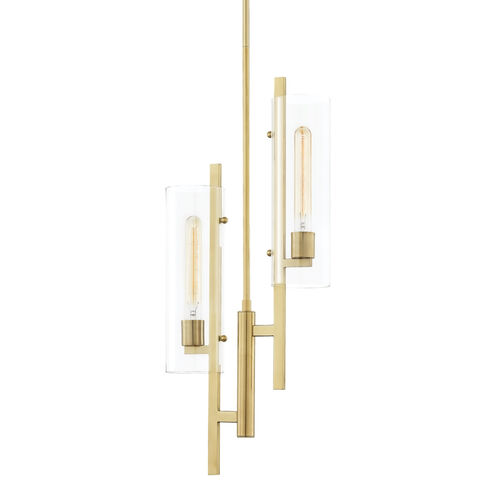 Ariel 2 Light 11.75 inch Aged Brass Pendant Ceiling Light