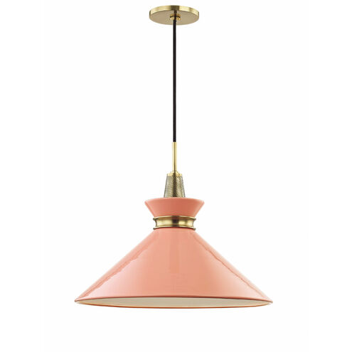 Kiki 1 Light 18 inch Aged Brass Pendant Ceiling Light in Pink Metal