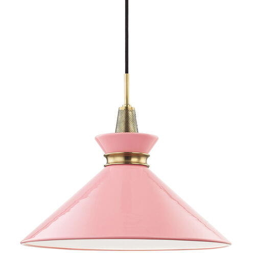 Kiki 1 Light 18 inch Aged Brass Pendant Ceiling Light in Pink Metal