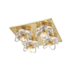 Shea 4 Light 11 inch Aged Brass Flush Mount Ceiling Light