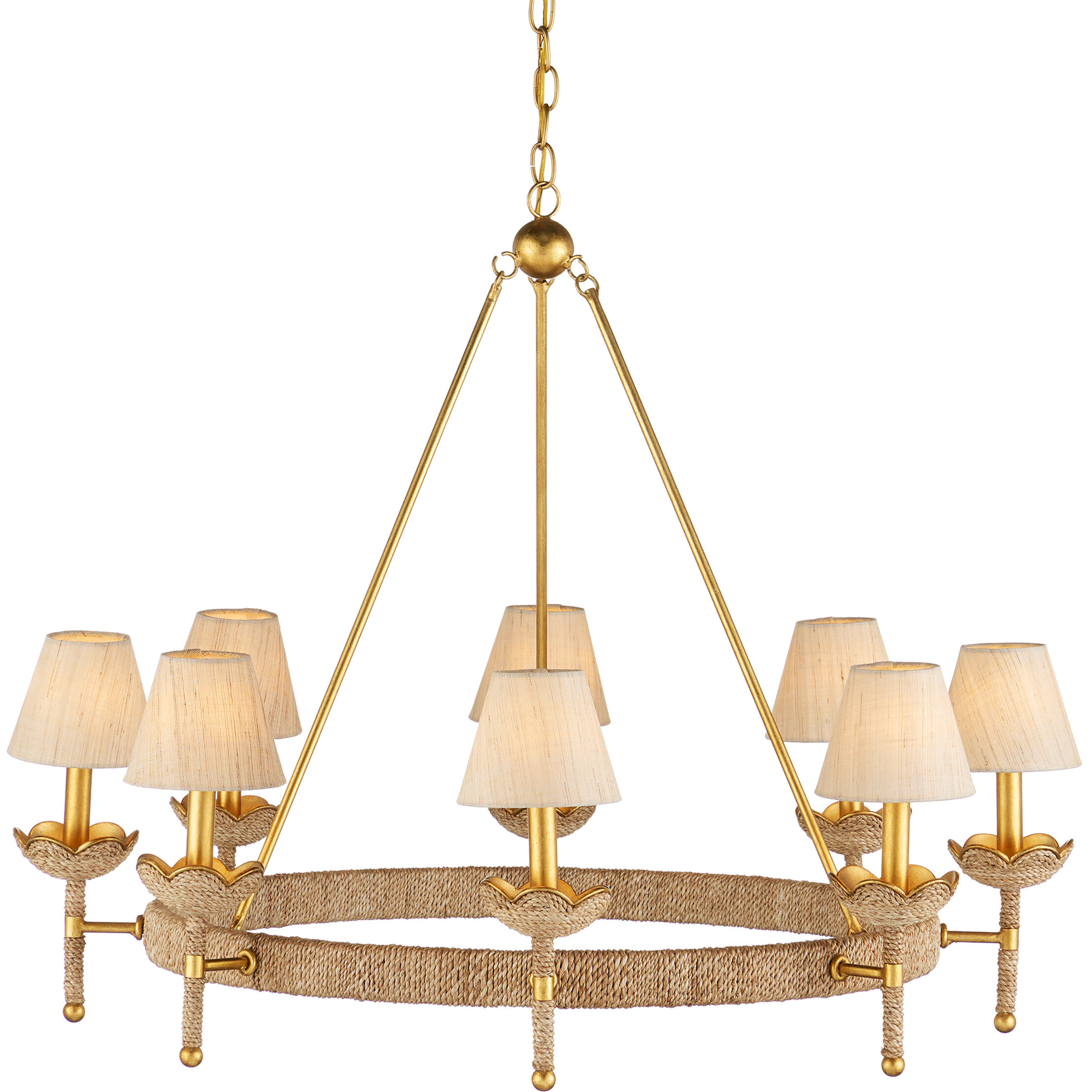 Vichy 8 Light 35.5 inch Natural/Contemporary Gold Leaf/Contemporary Gold Chandelier Ceiling Light, Suzanne Duin Collection