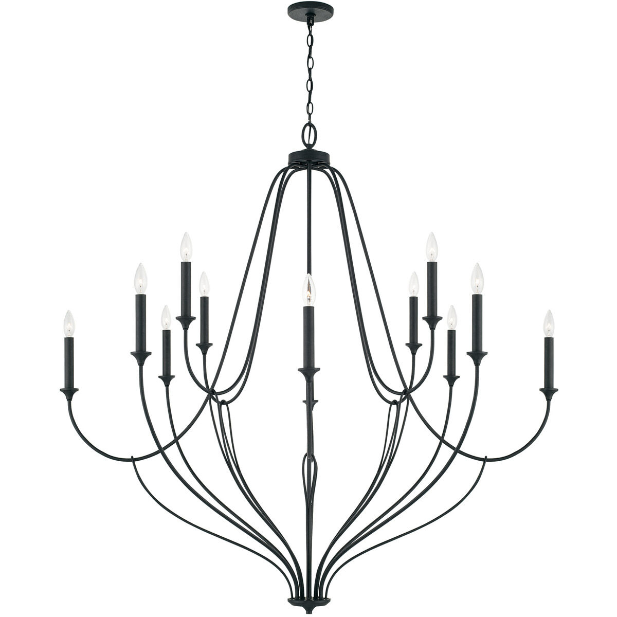 Bentley 12 Light 52 inch Black Iron Chandelier Ceiling Light