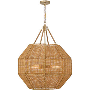 Selby 5 Light 25 inch Burnished Brass with Natural Rattan Pendant Ceiling Light