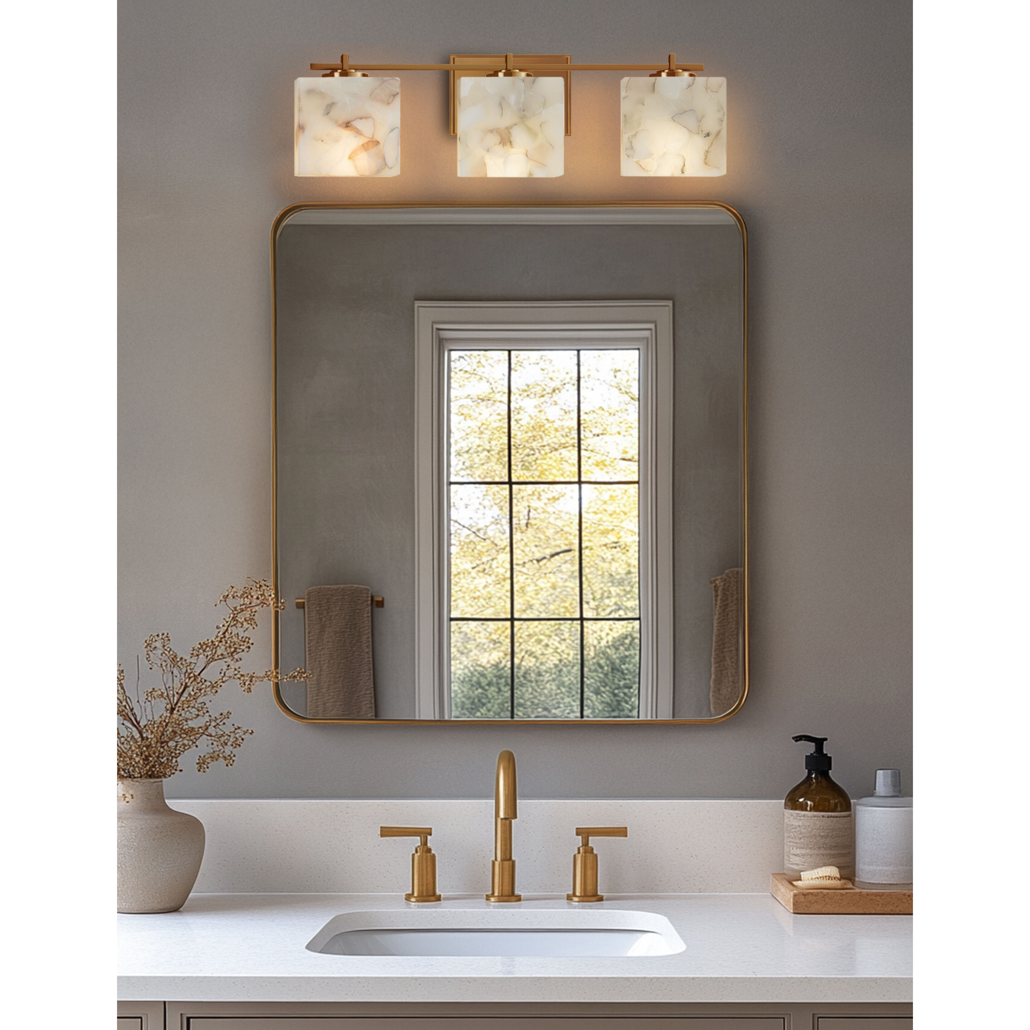 Alabaster Rocks LED 25.75 inch Brushed Brass Bath Bar Wall Light