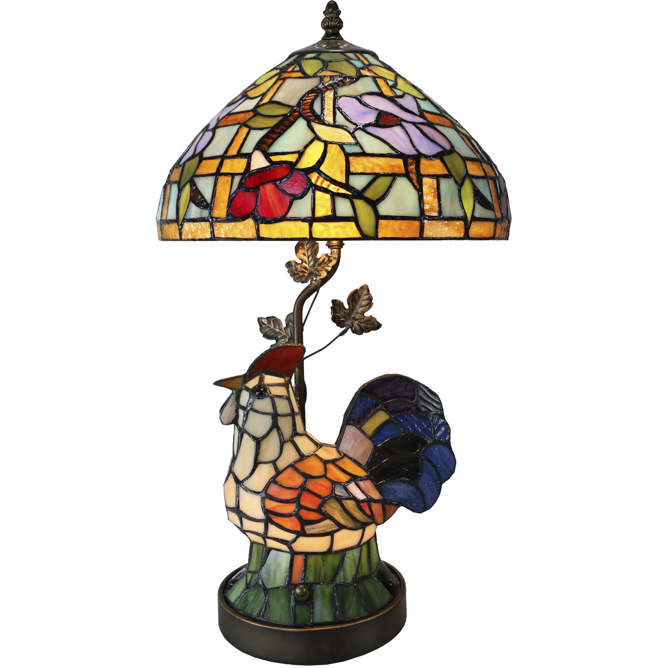 Tiffany Rooster 20 inch 100.00 watt Antique Bronze Accent Lamp Portable Light