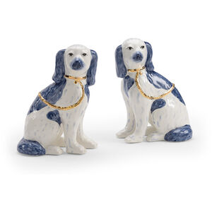 Shayla Copas Blue/White Glaze/Metallic Gold Figurines, Pair