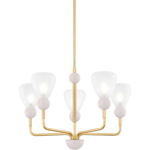 Doreen 5 Light 27.25 inch Aged Brass and Soft Peignoir Chandelier Ceiling Light