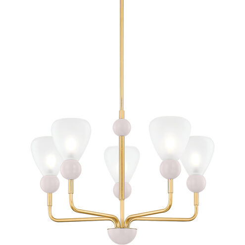 Doreen 5 Light 27.25 inch Aged Brass and Soft Peignoir Chandelier Ceiling Light