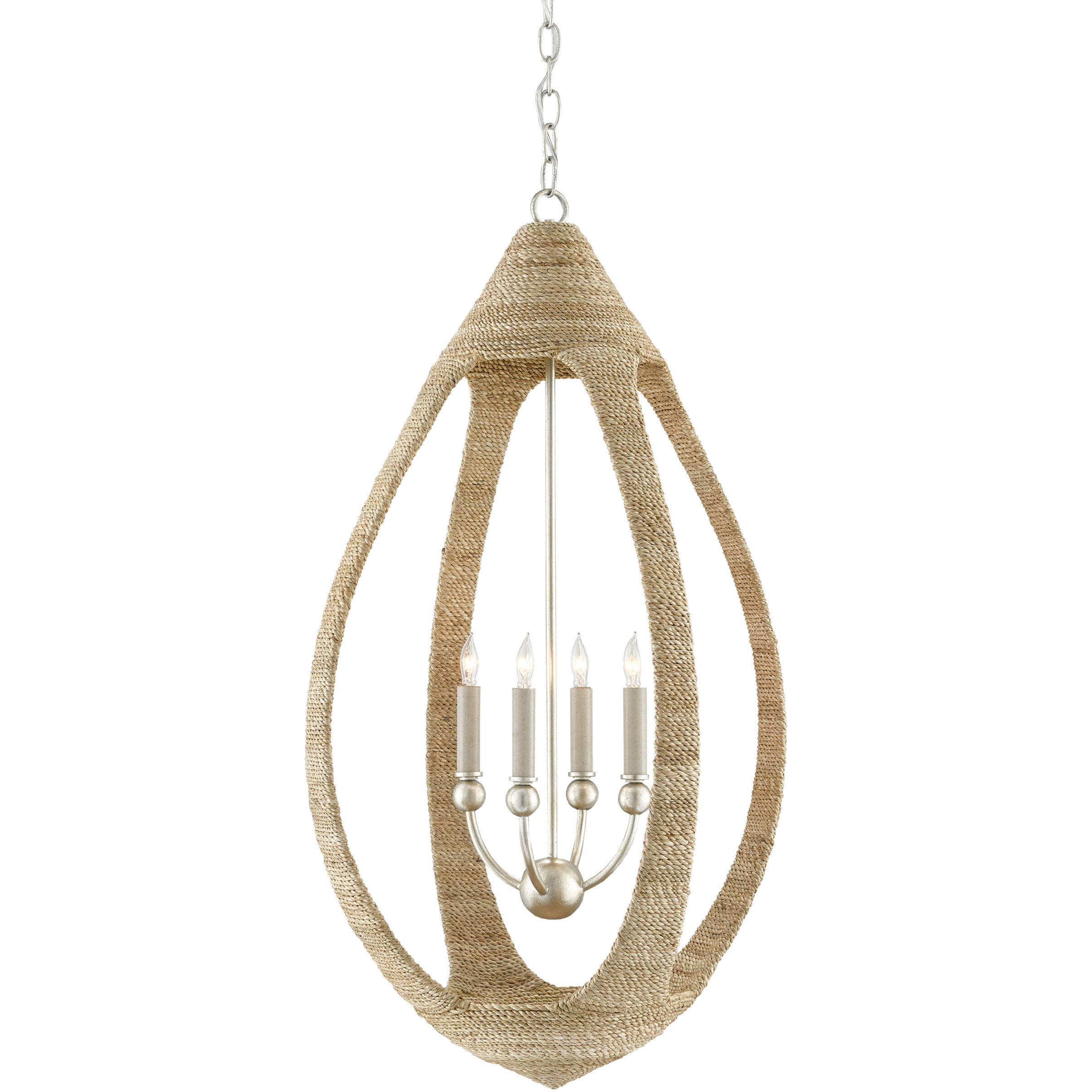 Menorca 4 Light 19.5 inch Natural Abaca Rope/Silver Leaf/Smokewood Chandelier Ceiling Light