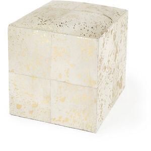 Victorian Hair on Hide with Spots Cube Ottoman in White
