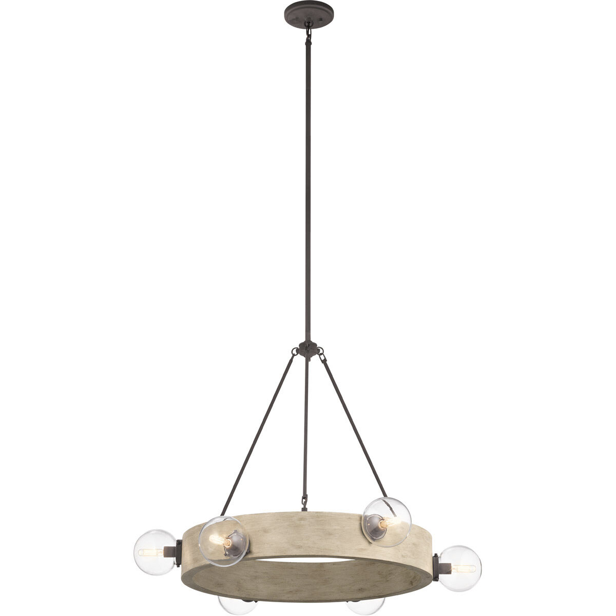 Marquee 6 Light 37 inch White Washed Wood Chandelier 1 Tier Large Ceiling Light, 1 Tier Large