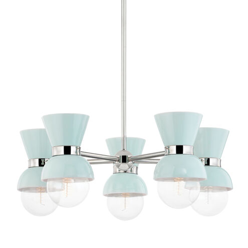 Gillian 5 Light 28 inch Polished Nickel/Ceramic Gloss Robins Egg Blue Chandelier Ceiling Light in Polished Nickel/Gloss Robins Egg Blue