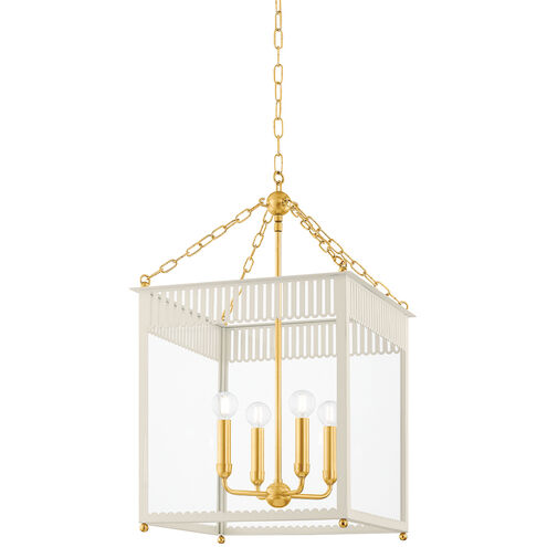 Rosalie 4 Light 17.25 inch Aged Brass and Soft Cream Indoor Lantern Ceiling Light