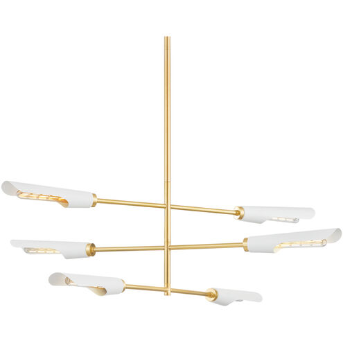 Harperrose 6 Light 48 inch Aged Brass and Soft White Chandelier Ceiling Light