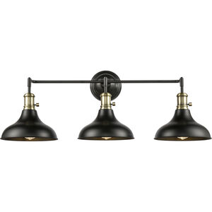 Metro 3 Light 36.63 inch Black Antique Brass Bath Vanity Light Wall Light