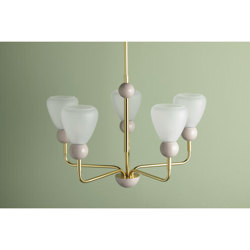 Doreen 5 Light 27.25 inch Aged Brass and Soft Peignoir Chandelier Ceiling Light