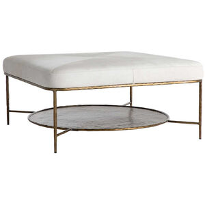 Laurie 18.75 inch Antique Aged Brass / Natural Ivory Hide Ottomans Stool