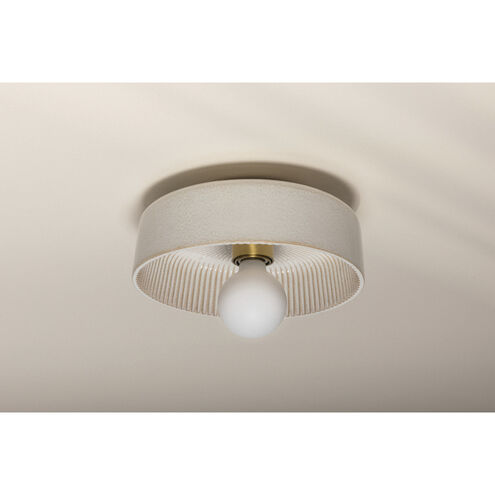 Ray 1 Light 11 inch Aged Brass and Ceramic Reactive White Flush Mount Ceiling Light