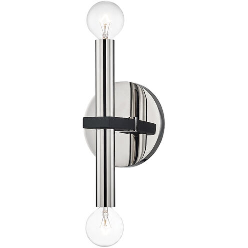 Colette 2 Light Polished Nickel / Black Wall Sconce Wall Light in Polished Nickel and Black